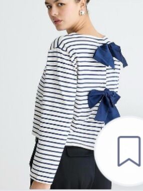 J. Crew White and Navy Striped Bow-Back Top